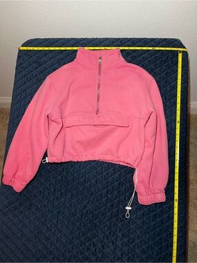 Women's Pink Half-Zip Crop Fleece Pullover Hoodie